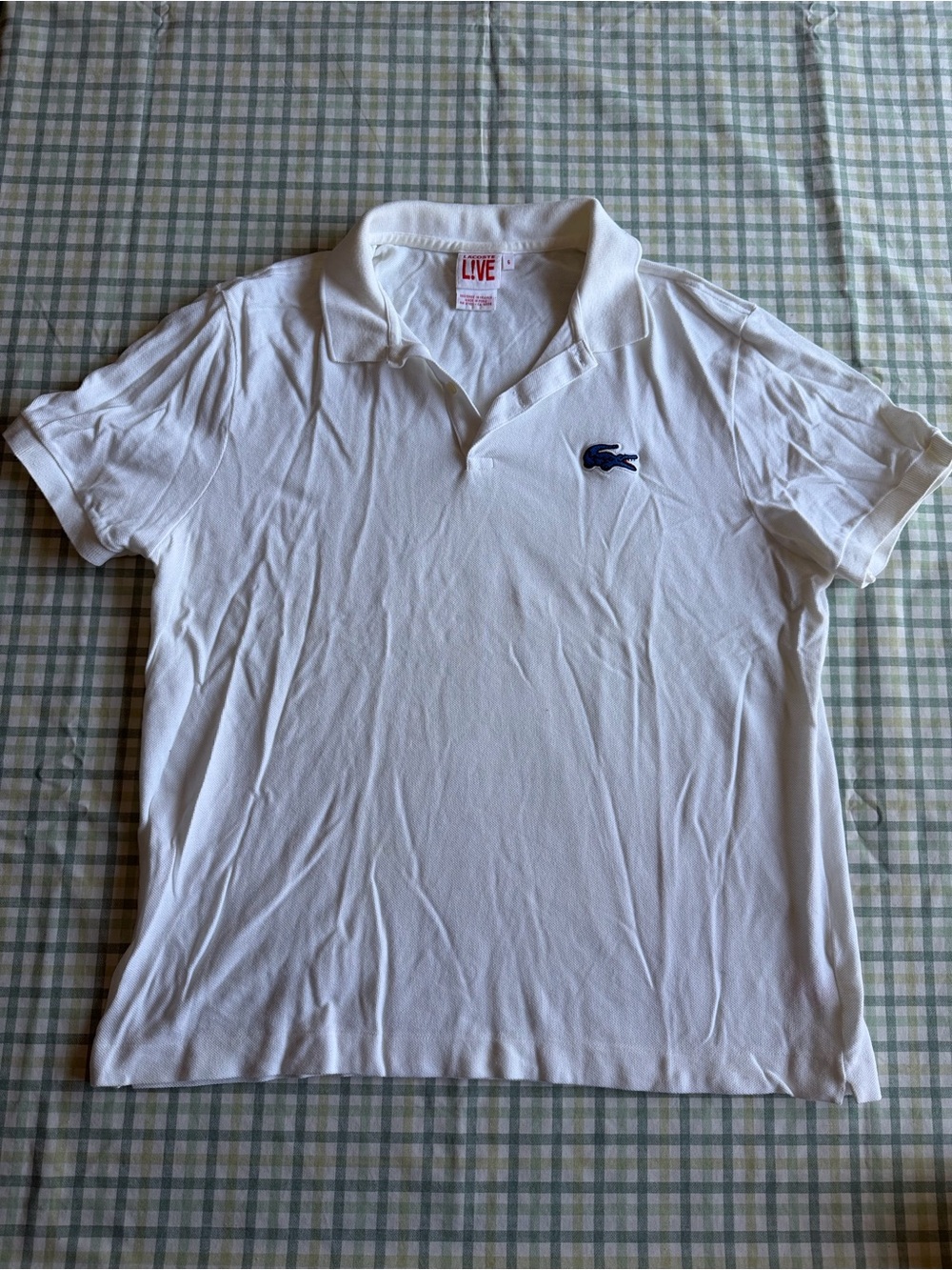 Lacoste White Men's Polo with Blue Croc Logo